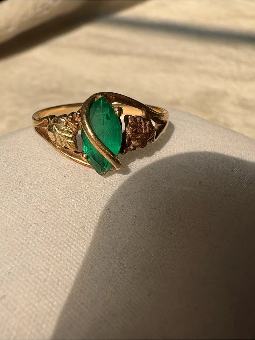Black Hills Gold 10/12k Lab Created Emerald Marquise Wrap Ring Coleman Co